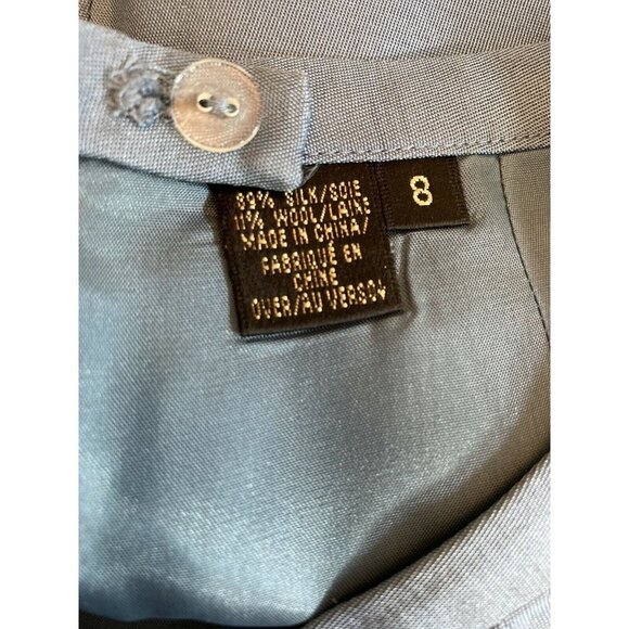 VTG Y2K Dana Buchman Skirt Suit 8 Blue Silk Wool Blend Open Front Jacket Classic - Picture 8 of 12